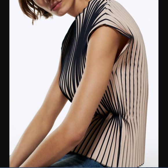 Zara Tops - ZARA SLEEVELESS ACCORDION PLEATED STRIPED CAP SLEEVE BLOUSE